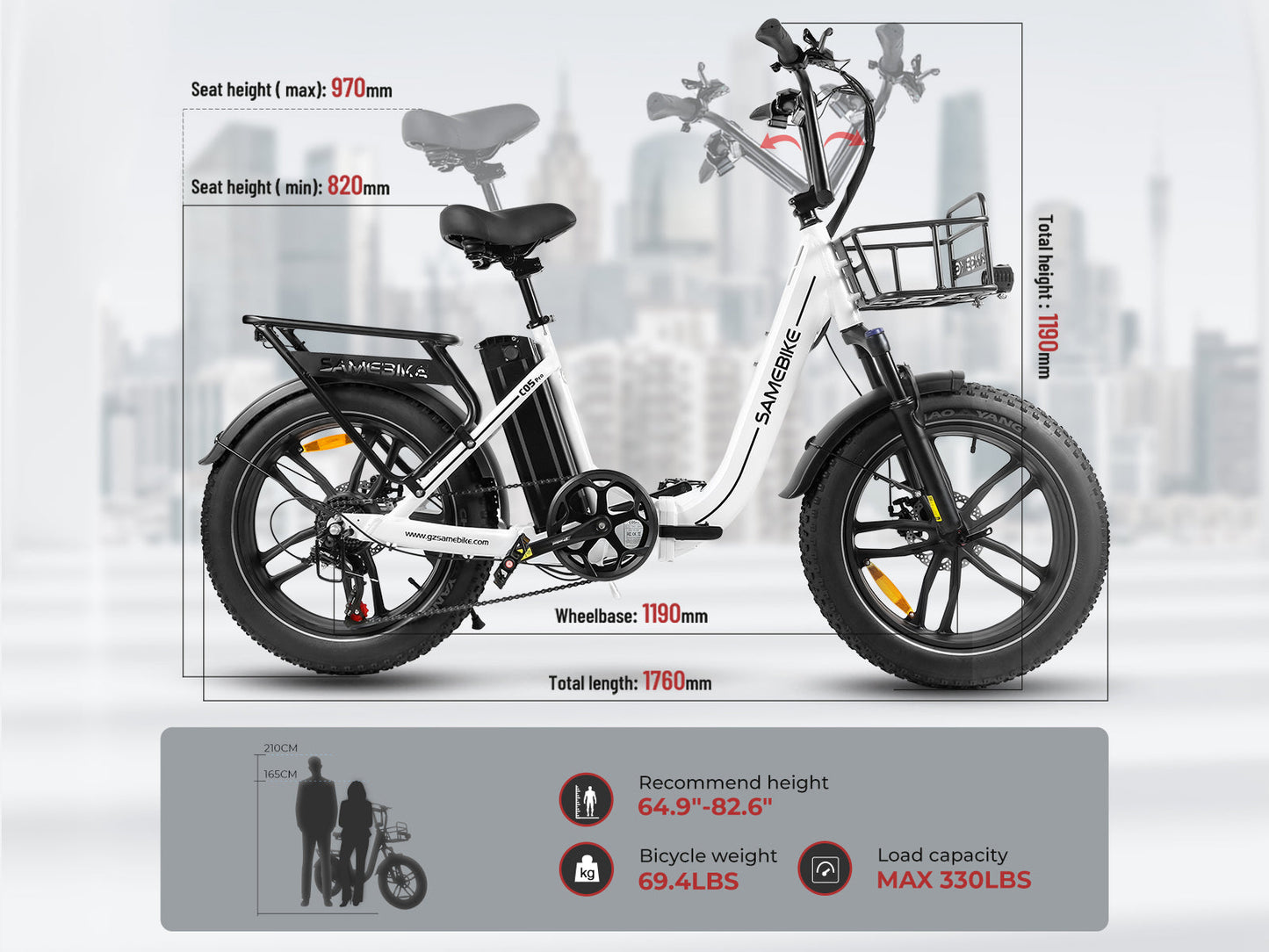 SAMEBIKE C05 Pro Step-through Foldable Fat Tire Ebike