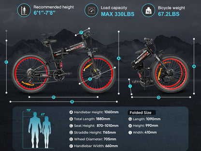 SAMEBIKE LO26 Plus  1000W Folding  Electric Mountain Bike