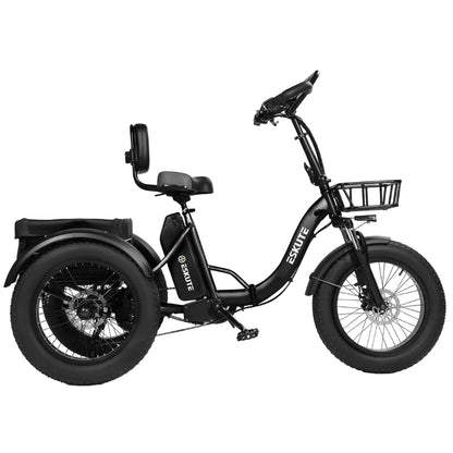 ESKUTE T302 Pro krovininis elektrinis triratis – juodas krovininis triratis iš šono